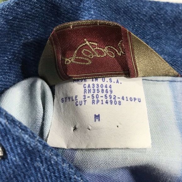 Vtg Roper Western Rodeo Shirt Blue Batik Studded‎ Collar Cropped Women’s Size M - Picture 8 of 9